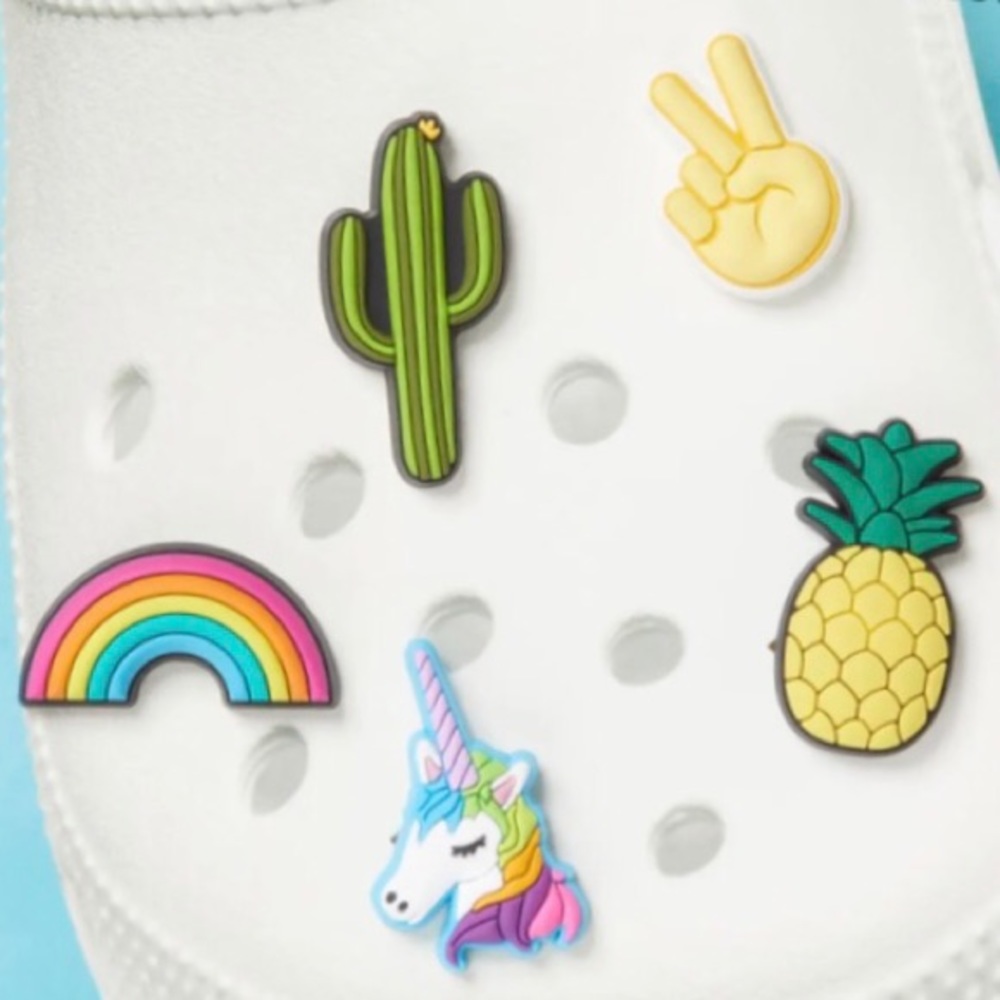 CROC Jibbitz Charms Unicorn Cactus Peace Rainbow NWT